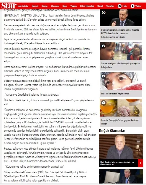 Star Gazetesi haberi, sayfa 2/3 – Kurucum Gıda